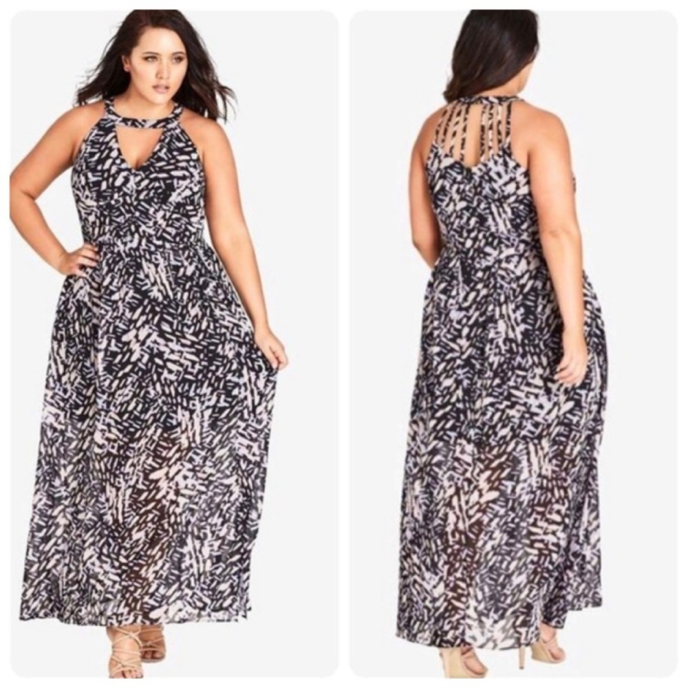 City Chic‎ Purple Tan Graphic Print Maxi Dress 14